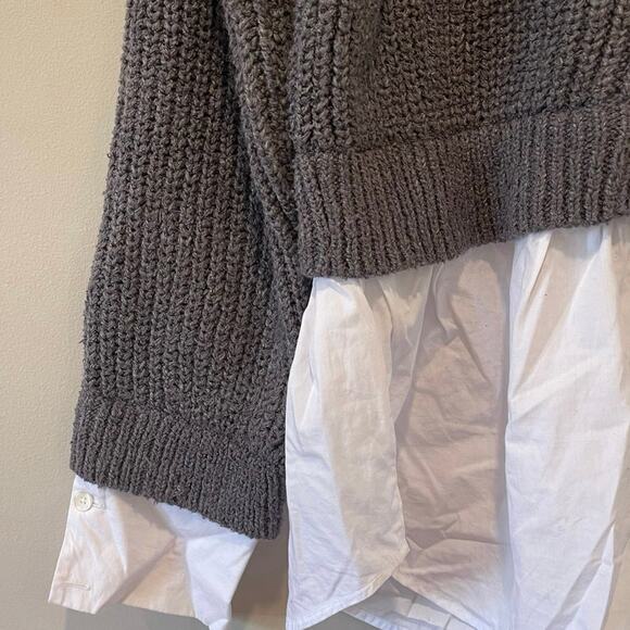 Anthropologie Dark Gray Cropped Knit Twofer Shirt Cardigan Sweater Size Small - Picture 5 of 7